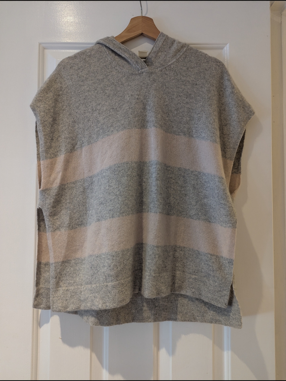 White + Warren Cashmere Sweater Poncho Striped Light Gray XS/S Quiet Luxury